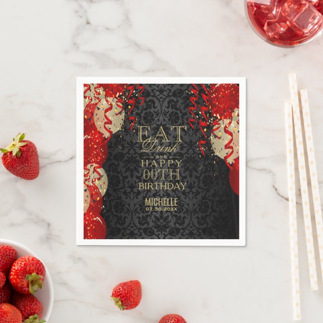 Eat, Drink and Happy 00th Birthday - Red Balloon Napkins (Insitu)