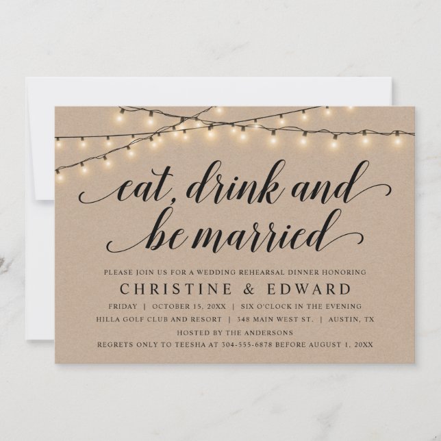 Eat, Drink and Married, Wedding Rehearsal, Kraft Invitation (Front)