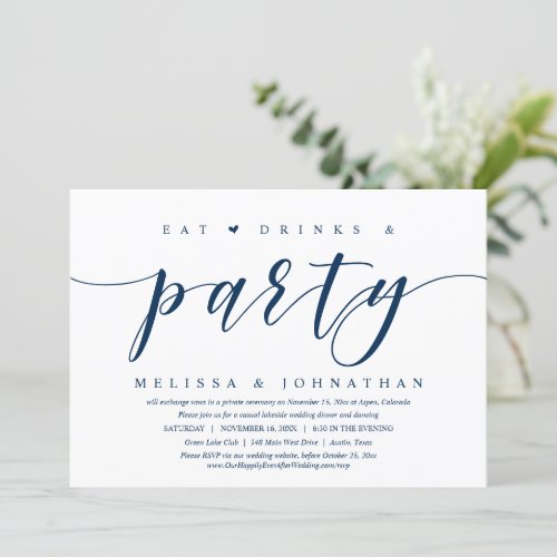 Eat Drink and Party Wedding Elopement Dinner Inv Invitation