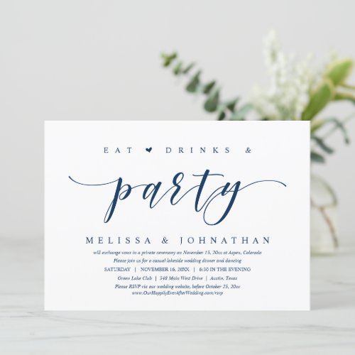 Eat Drink and Party Wedding Elopement  Invitatio Invitation