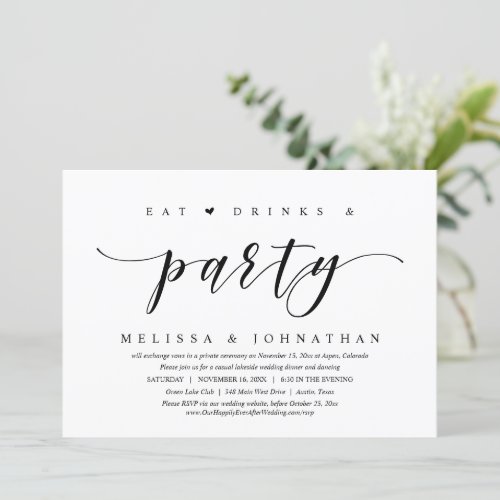 Eat Drink and Party Wedding Elopement  Invitation