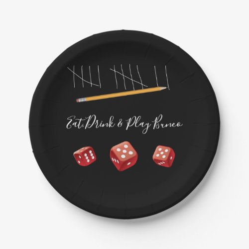 Eat Drink and Play Bunco Red Black Paper Plates
