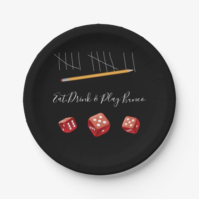 Eat, Drink and Play Bunco Red Black Paper Plates (Front)