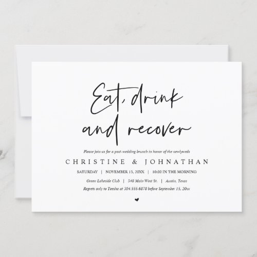 Eat drink and recover post wedding brunch invitation