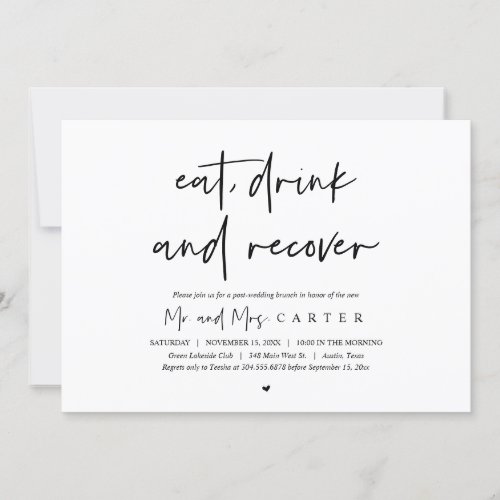 Eat drink and recover post wedding brunch invitation