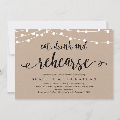 Eat Drink and Rehearse Rustic Rehearsal Dinner Invitation