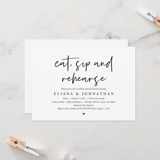 Eat, Drink and Rehearse, Wedding Rehearsal Dinner  Invitation (Front/Back In Situ)