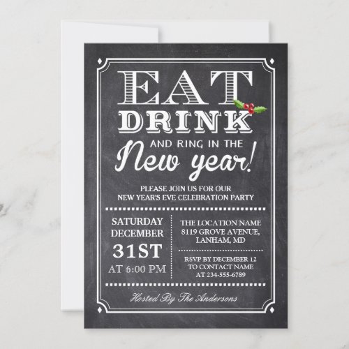 Eat Drink and Ring in the New Years Eve Party Invitation