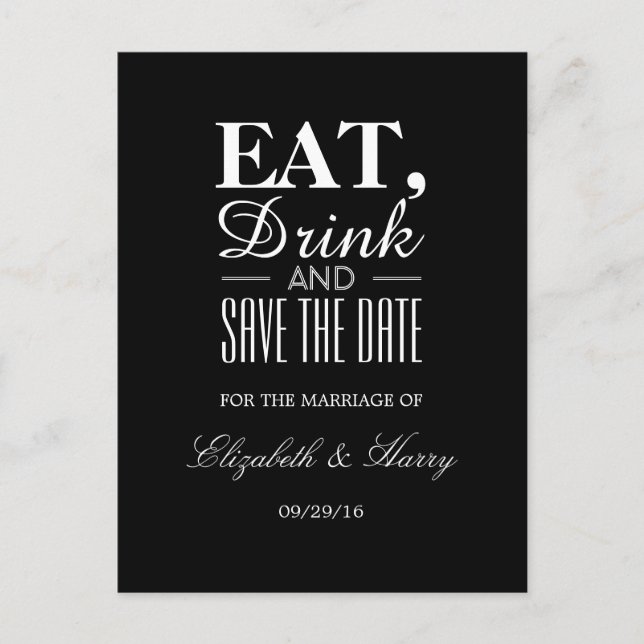 Eat, Drink and Save The Date Wedding Announcement Postcard (Front)