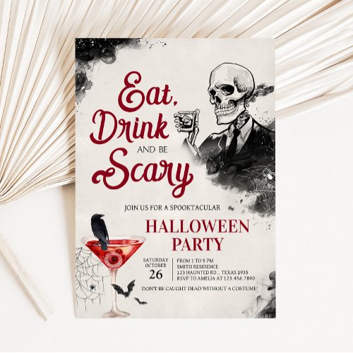 Eat Drink and Scary Vintage Halloween Party Invitation