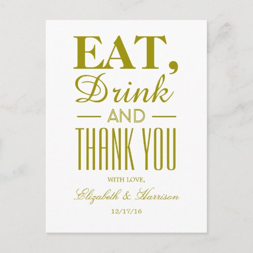 Eat Drink and Thank You Gold Postcard