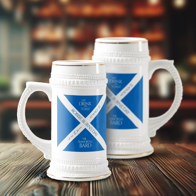 Eat Drink and Toast Robbie Burns Scottish Flag Beer Stein (Eat Drink and Celebrate the Immortal Bard Beer Steins Cover Photo)