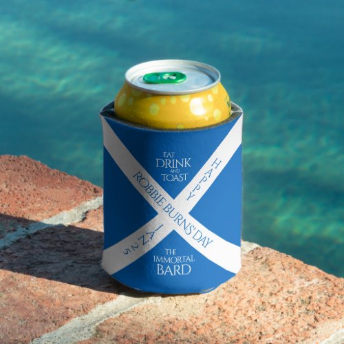 Eat Drink and Toast Robbie Burns Scottish Flag Can Cooler