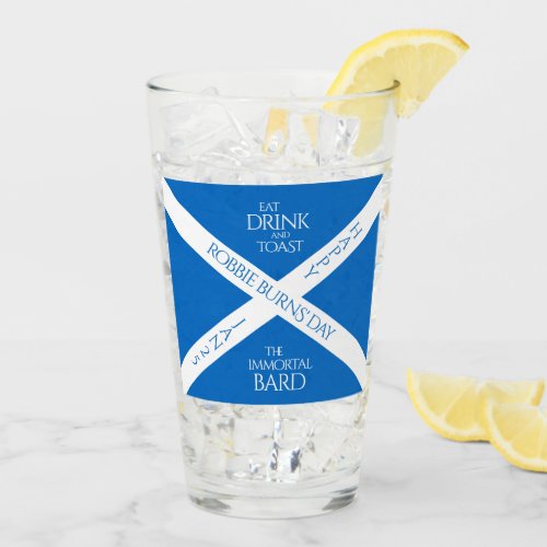Eat Drink and Toast Robbie Burns Scottish Flag Glass
