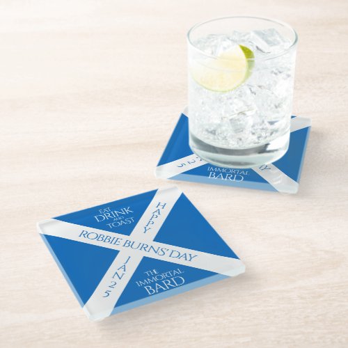 Eat Drink and Toast Robbie Burns Scottish Flag Glass Coaster