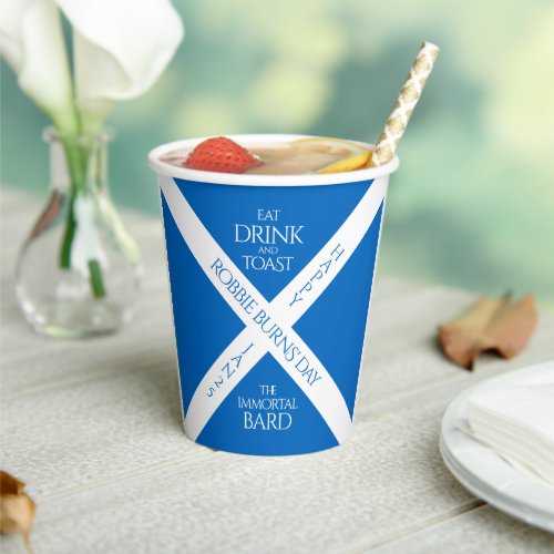 Eat Drink and Toast Robbie Burns Scottish Flag Paper Cups