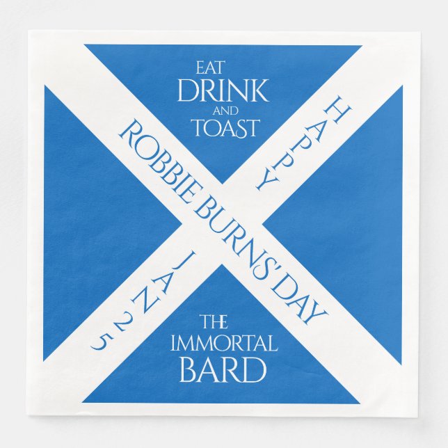 Eat Drink and Toast Robbie Burns Scottish Flag Paper Dinner Napkins (Front)