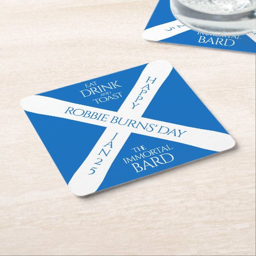 Eat Drink and Toast Robbie Burns Scottish Flag Square Paper Coaster