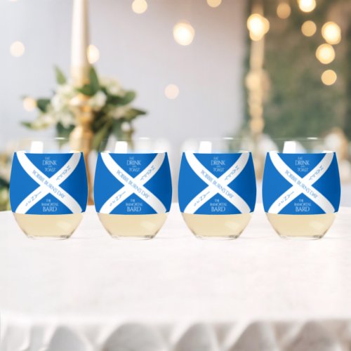 Eat Drink and Toast Robbie Burns Scottish Flag Stemless Wine Glass