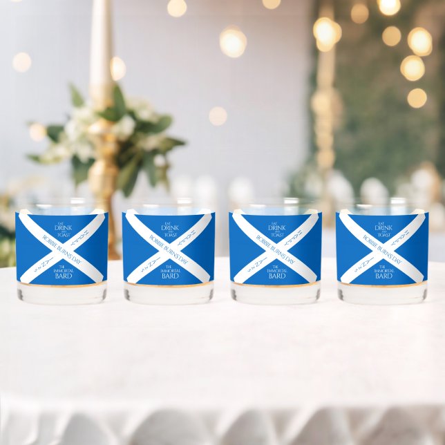 Eat Drink and Toast Robbie Burns Scottish Flag Whiskey Glass (Insitu (Wedding))