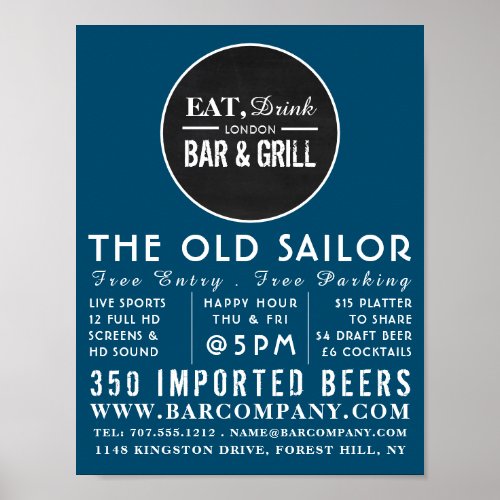 Eat Drink Bar  Grill Logo PubBrewery Poster