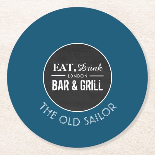 Eat Drink Bar  Grill Logo PubBrewery Round Paper Coaster