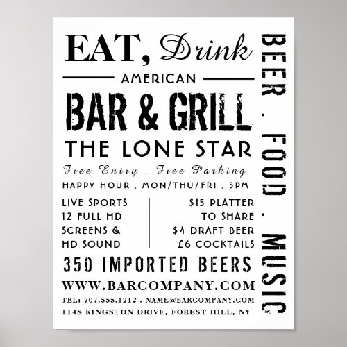 Eat Drink Bar  Grill PubBrewery Advertising Poster