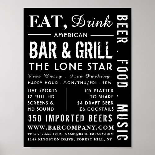 Eat Drink Bar  Grill PubBrewery Advertising Poster