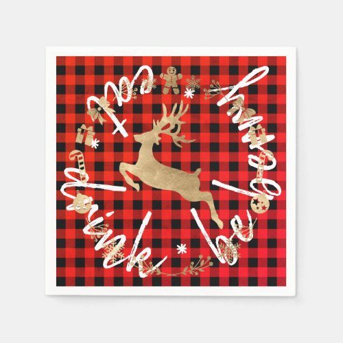 Eat Drink Be Berry Red Christmas Deer Buffalo Napkins