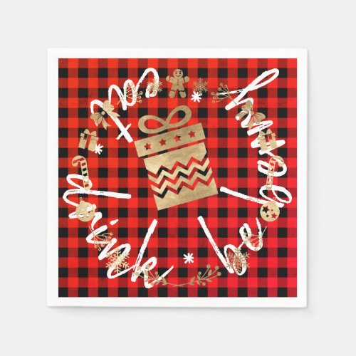 Eat Drink Be Berry Red  Christmas Gift Buffalo Napkins