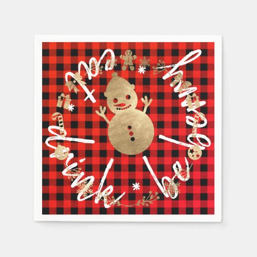 Eat Drink Be Berry Red Snowman Christmas Buffalo Napkins