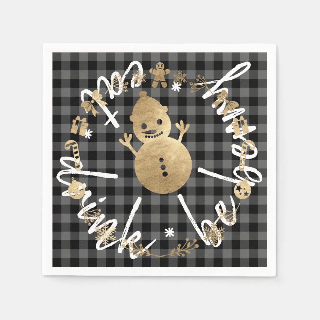 Eat Drink Be Berry Snowman Christmas Buffalo Gray Napkins (Front)