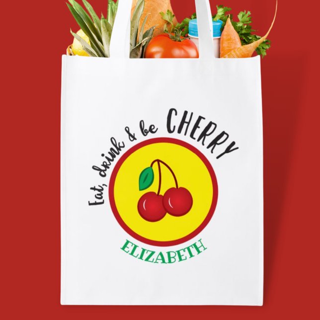 Eat Drink Be Cherry Cute Red Reusable Grocery Bag (Creator Uploaded)