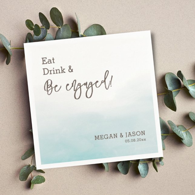Eat Drink Be Engaged Dusty Blue Engagement Party Napkins (Creator Uploaded)