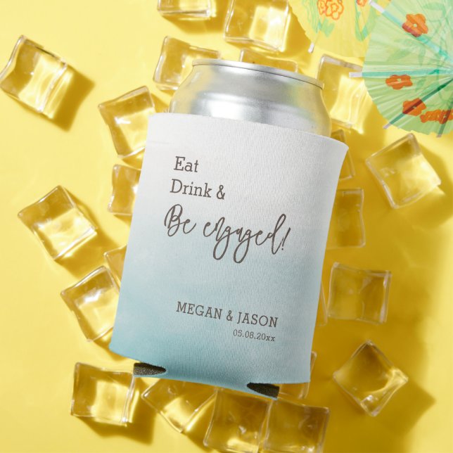 Eat Drink Be Engaged Engagement Party Monogram Can Cooler (In Situ Summer)