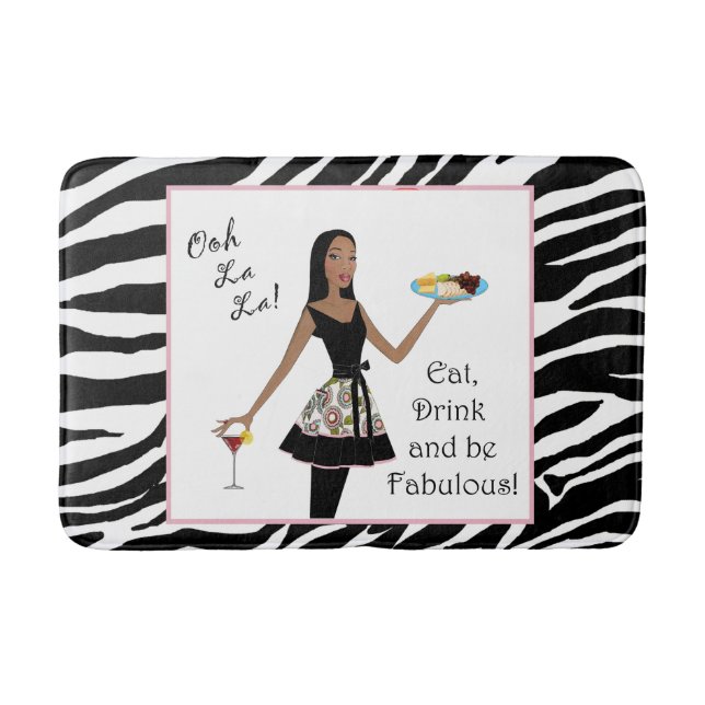 "Eat, Drink & Be Fabulous!" African American DIVA Bathroom Mat (Front)