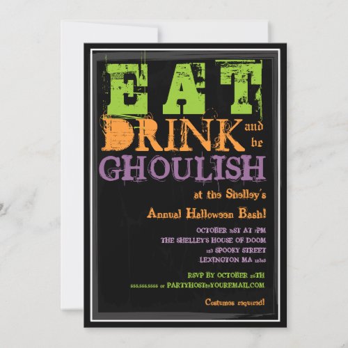 Eat, Drink &amp; Be Ghoulish! Halloween Party Personalized Invitations