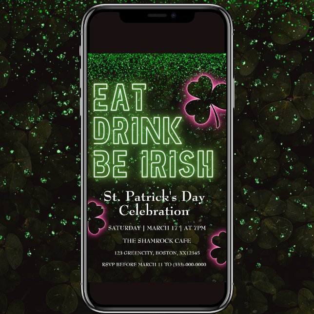 Eat Drink Be Irish Neon Green Flyer Invitation (Creator Uploaded)