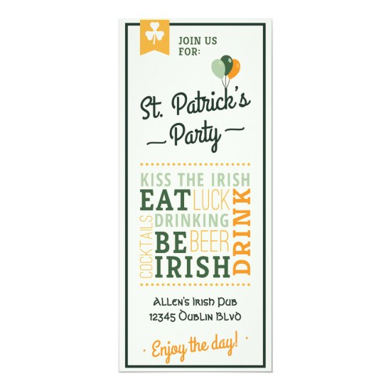 Eat Drink Be Irish St. Patrick's Day Invitation