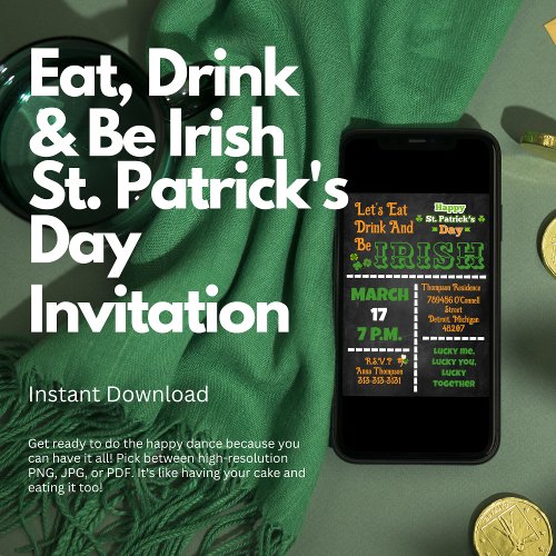 Eat Drink  Be Irish St Patricks Day Invitation