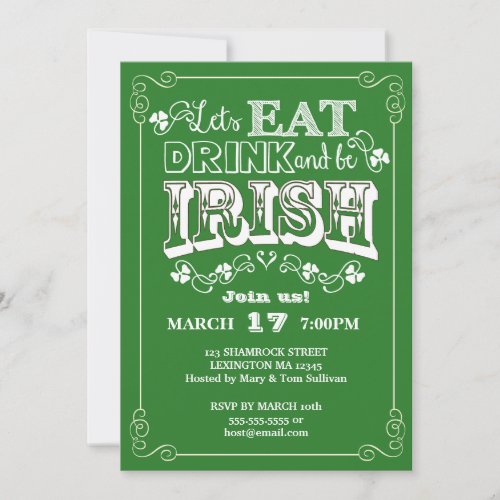Eat, Drink &amp; Be Irish St. Patrick's Day Invitation