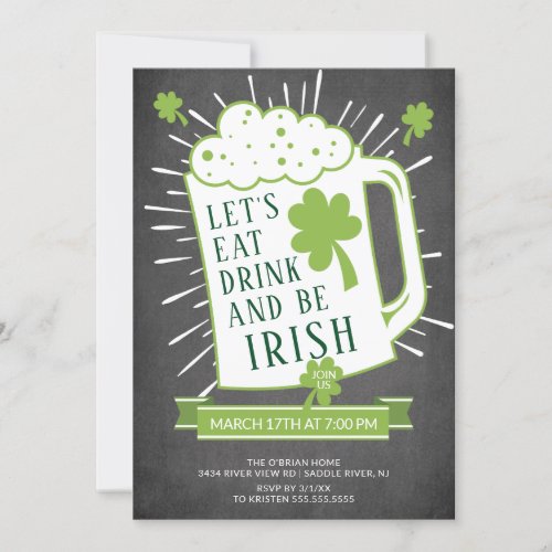 Eat Drink Be Irish St Patricks Party Invitation