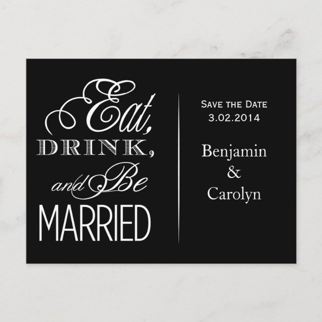 Eat, Drink, Be Married Announcement Postcard (Front)