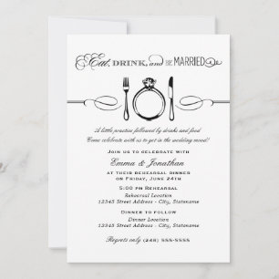 Eat Drink Be Married Black Rehearsal Dinner Invitation