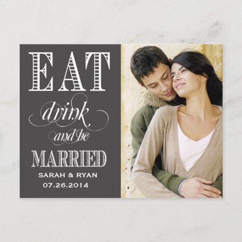 Eat Drink  Be Married Black Wedding Save the Date Announcement Postcard
