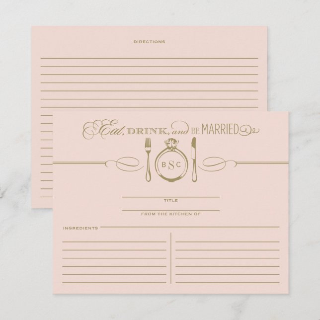 Eat Drink Be Married Blush Monogram Recipe Card (Front/Back)