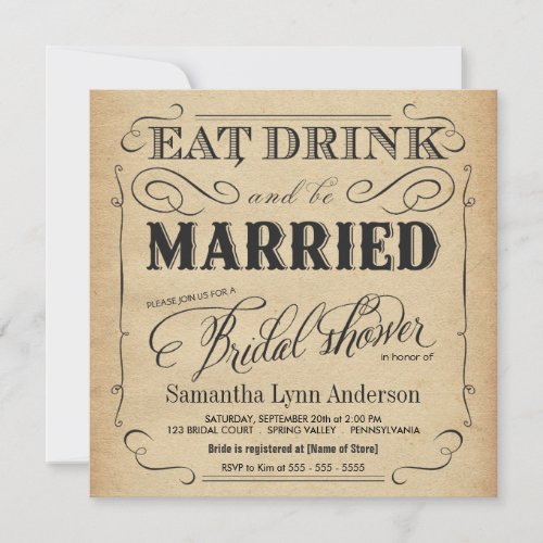 Eat Drink be Married Bridal Shower Invitations