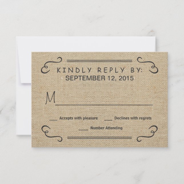 Eat Drink Be Married Burlap Wedding RSVP Card (Front)