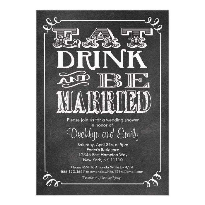 Eat Drink Be Married Chalkboard Invitation Wedding