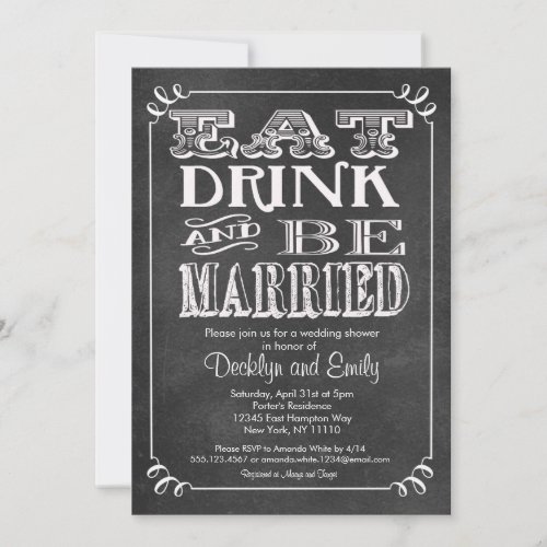 Eat Drink Be Married Chalkboard Invitation Wedding